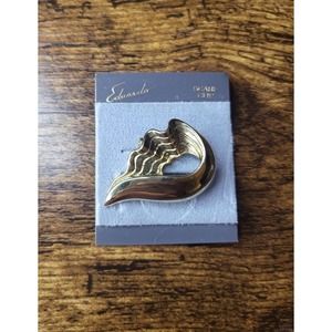 Eduardo Scarf Clip Vintage Gold Tone Nautical Open Shell Shape Modernist Swirl